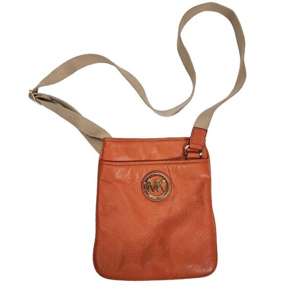 MICHAEL KORS Fulton Handbag CROSS BODY MESSENGER PERSIMMON LEATHER BAG Orange - Picture 1 of 11